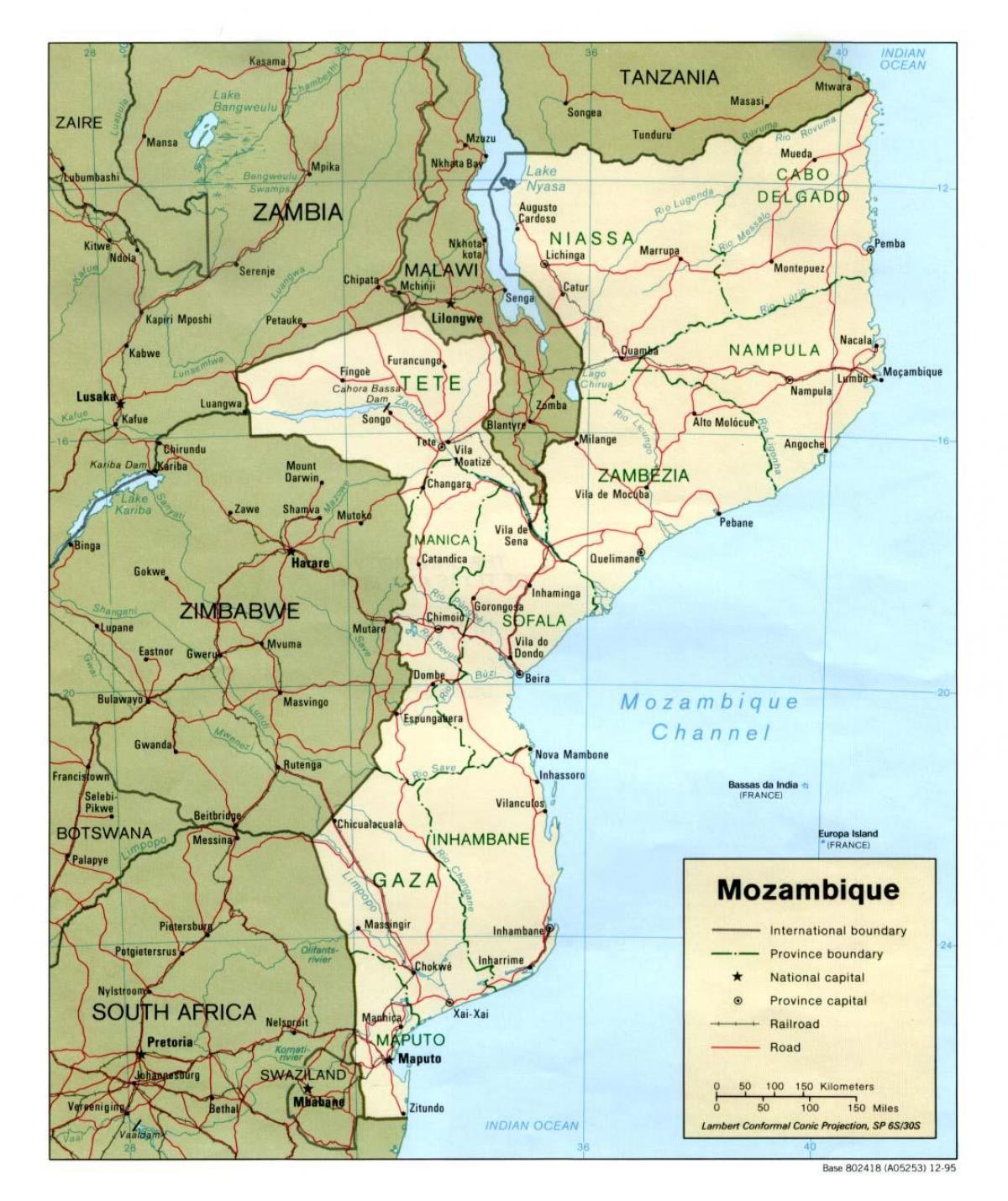 mapa de estradas de Moçambique