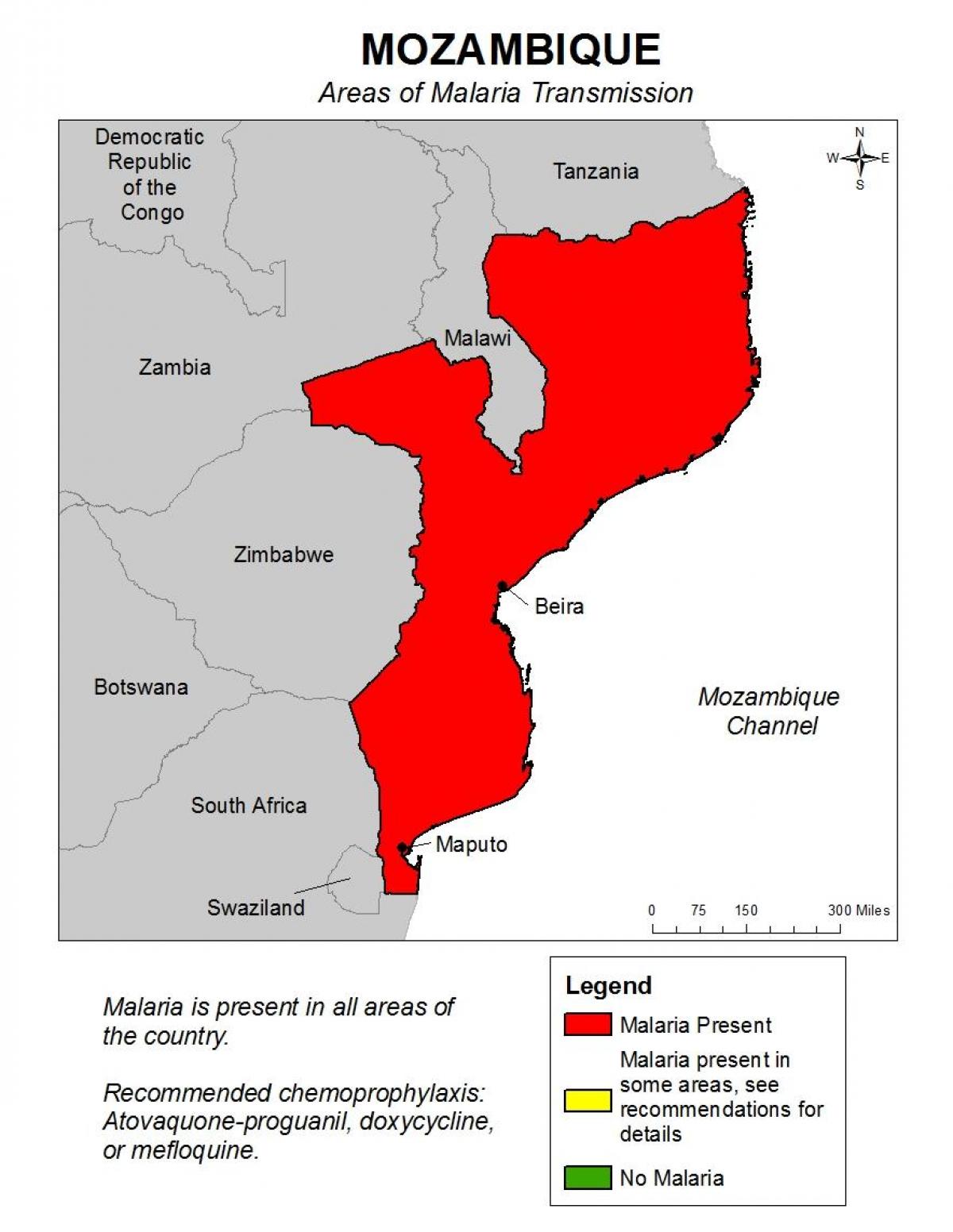 mapa de Moçambique, a malária