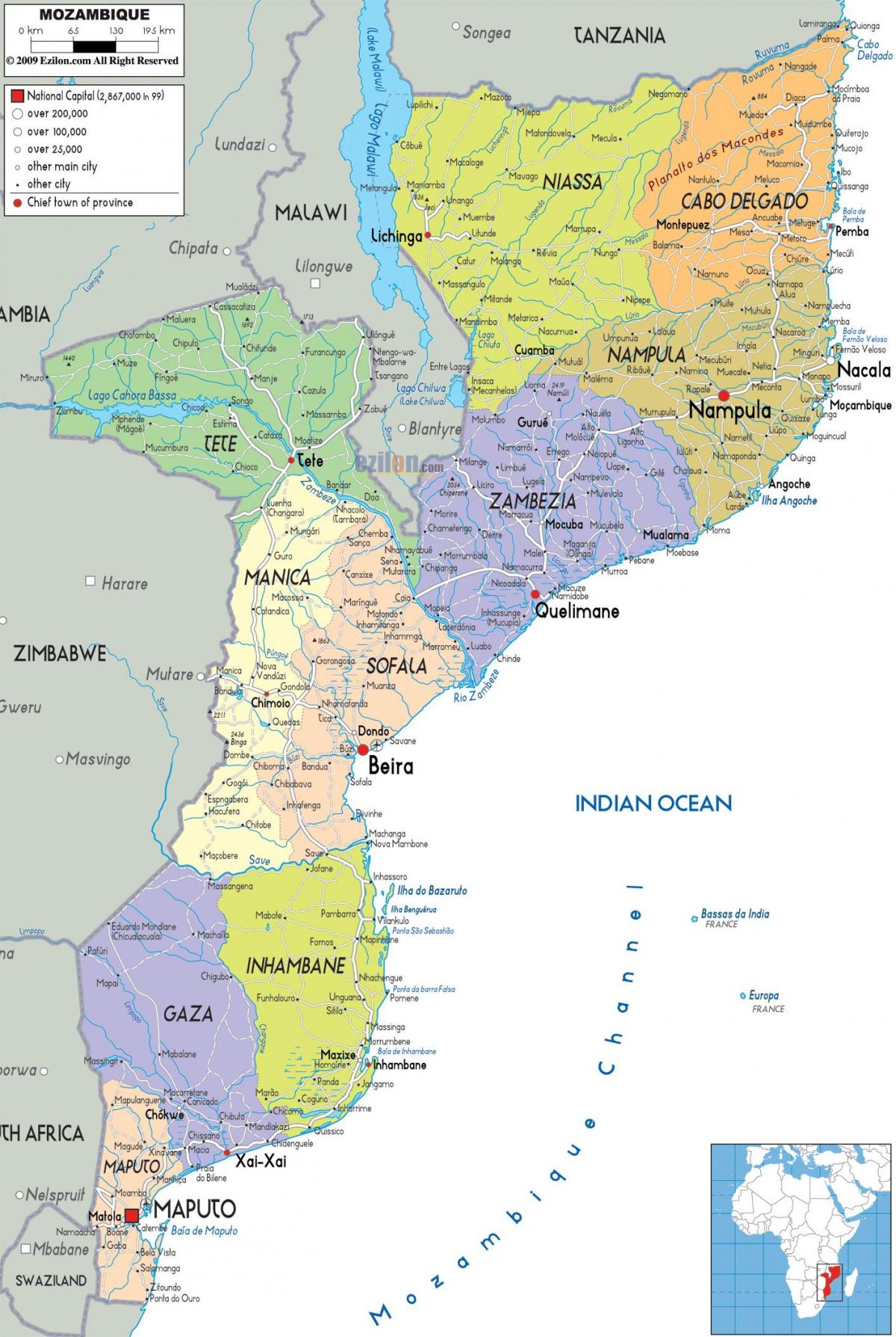 mapa de Moçambique país