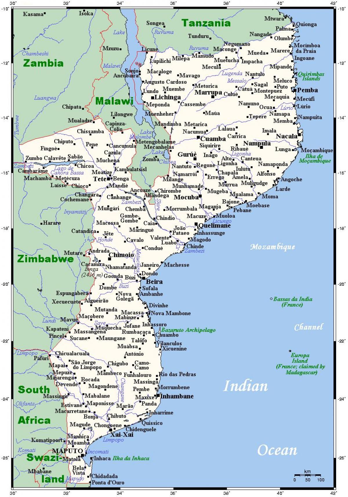 mapa de Moçambique cidades